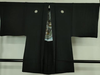 平和屋本店●極上　男性　黒紋付　長羽織セット　逸品　DZAB3477kh6