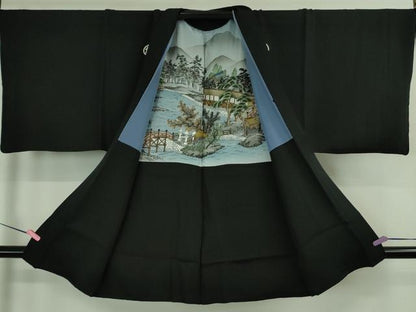 平和屋本店●極上　男性　黒紋付　長羽織セット　逸品　DZAB3477kh6