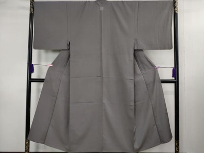 平和屋本店▽極上　男性　色紋付　お召　単衣　アンサンブル　長羽織　着物:灰色×羽織:藍墨茶色　逸品　DZAB3478kh6