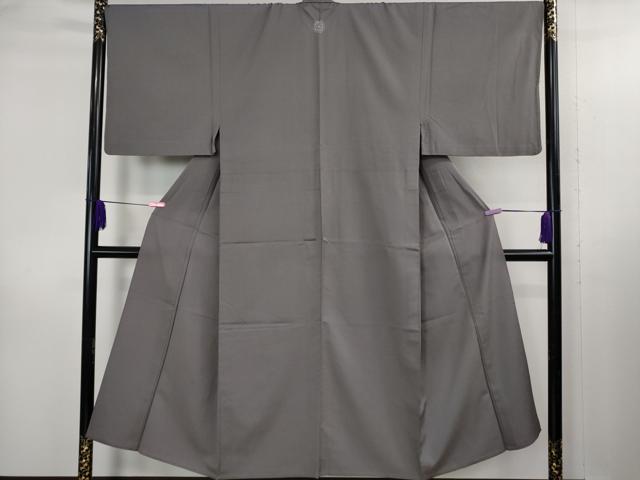 平和屋本店▽極上　男性　色紋付　お召　単衣　アンサンブル　長羽織　着物:灰色×羽織:藍墨茶色　逸品　DZAB3478kh6