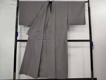 平和屋本店▽極上　男性　色紋付　お召　単衣　アンサンブル　長羽織　着物:灰色×羽織:藍墨茶色　逸品　DZAB3478kh6