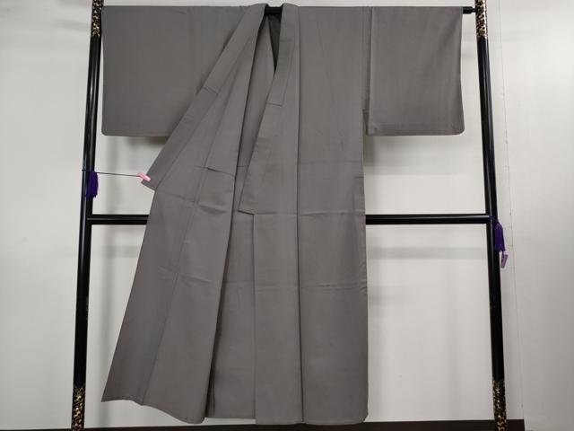 平和屋本店▽極上　男性　色紋付　お召　単衣　アンサンブル　長羽織　着物:灰色×羽織:藍墨茶色　逸品　DZAB3478kh6