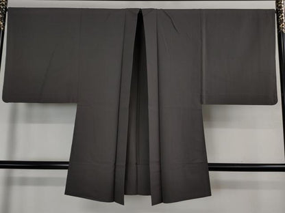 平和屋本店▽極上　男性　色紋付　お召　単衣　アンサンブル　長羽織　着物:灰色×羽織:藍墨茶色　逸品　DZAB3478kh6