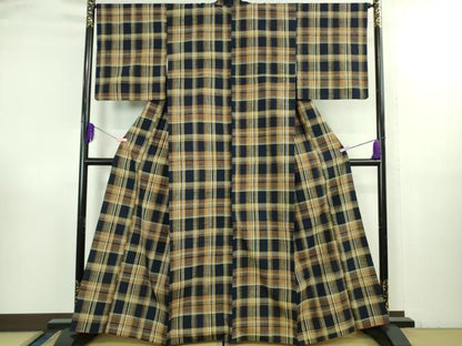 平和屋着物●極上　紬　格子　逸品　DZAB3480kh6