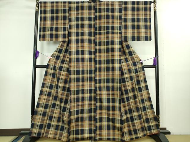 平和屋着物●極上　紬　格子　逸品　DZAB3480kh6