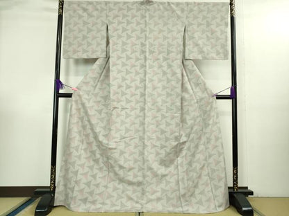 平和屋着物▽極上 結城紬 単衣 100亀甲 薄梅鼠色地 ロング丈 逸品 DZAB3481kh6