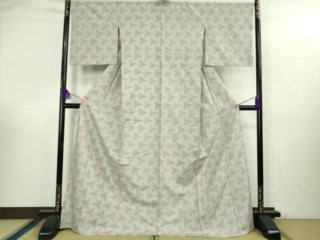 平和屋着物▽極上 結城紬 単衣 100亀甲 薄梅鼠色地 ロング丈 逸品 DZAB3481kh6