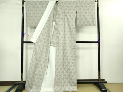 平和屋着物▽極上 結城紬 単衣 100亀甲 薄梅鼠色地 ロング丈 逸品 DZAB3481kh6