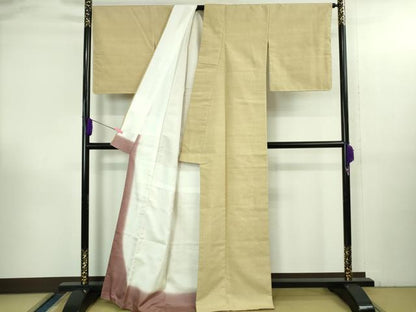 平和屋本店●極上 本場結城紬 重要無形文化財 色無地 浅黄色 逸品 DZAB3482kh6