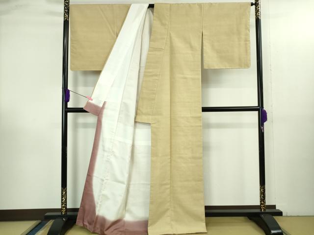 平和屋本店●極上 本場結城紬 重要無形文化財 色無地 浅黄色 逸品 DZAB3482kh6