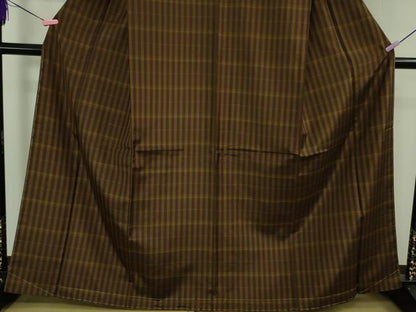 平和屋着物●極上　本場米沢八丈　紬　格子　証紙付き　逸品　未使用　DZAB3483kh6