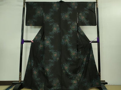 平和屋着物●極上 本場大島紬 9マルキ 蔦の葉花文 黒地 逸品 未使用 DZAB3485kh6