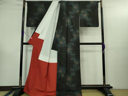 平和屋着物●極上 本場大島紬 9マルキ 蔦の葉花文 黒地 逸品 未使用 DZAB3485kh6