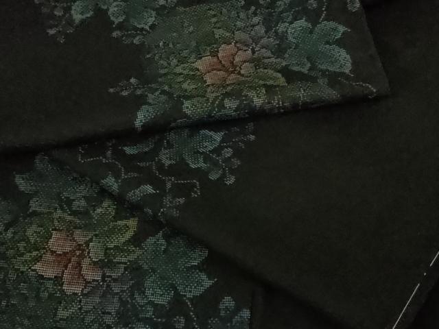 平和屋着物●極上 本場大島紬 9マルキ 蔦の葉花文 黒地 逸品 未使用 DZAB3485kh6