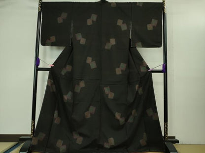 平和屋着物●極上　本場大島紬　9マルキ　地空　色紙重ね　黒地　ロング丈　逸品　未使用　DZAB3489kh6