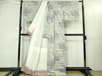 平和屋着物●極上　本場大島紬　白大島　名匠たかし　白紬泥染　カモメ　証紙・鑑定証付き　逸品　DZAB3493kh6