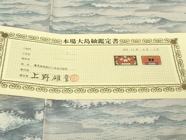 平和屋着物●極上　本場大島紬　白大島　名匠たかし　白紬泥染　カモメ　証紙・鑑定証付き　逸品　DZAB3493kh6