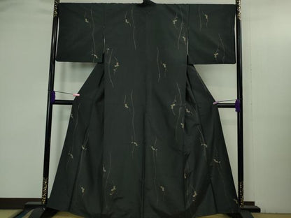 平和屋本店●極上　紬屋吉兵衛　一徳紬　刺し子　総刺繍　玉糸手織　瓢箪　黒地　逸品　DZAB3495kh6