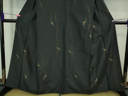 平和屋本店●極上　紬屋吉兵衛　一徳紬　刺し子　総刺繍　玉糸手織　瓢箪　黒地　逸品　DZAB3495kh6