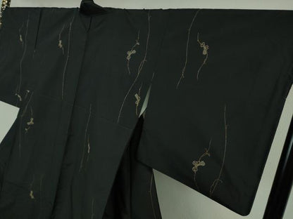 平和屋本店●極上　紬屋吉兵衛　一徳紬　刺し子　総刺繍　玉糸手織　瓢箪　黒地　逸品　DZAB3495kh6