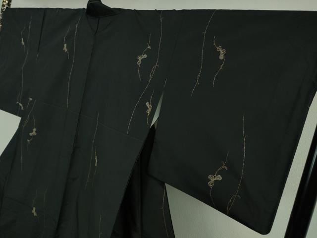 平和屋本店●極上　紬屋吉兵衛　一徳紬　刺し子　総刺繍　玉糸手織　瓢箪　黒地　逸品　DZAB3495kh6