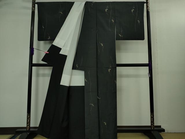 平和屋本店●極上　紬屋吉兵衛　一徳紬　刺し子　総刺繍　玉糸手織　瓢箪　黒地　逸品　DZAB3495kh6
