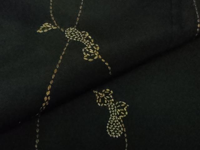 平和屋本店●極上　紬屋吉兵衛　一徳紬　刺し子　総刺繍　玉糸手織　瓢箪　黒地　逸品　DZAB3495kh6