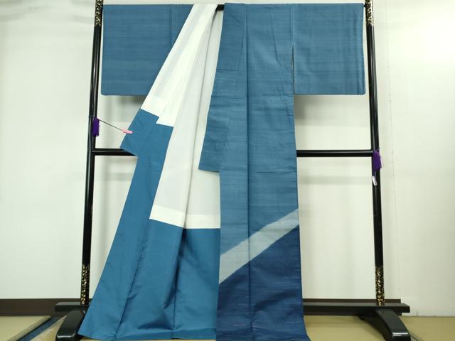平和屋本店●極上 五代目・諏訪好風 藍造り国選定無形文化財 藍師・佐藤昭人 訪問着 紬地 先染手織 認定証付き ロング丈 逸品 DZAB3496kh6