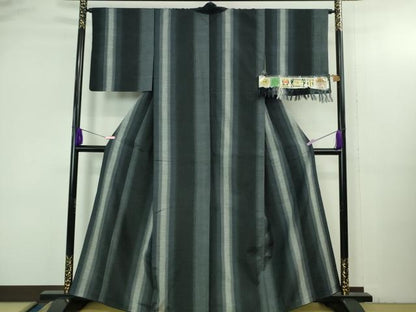 平和屋着物●極上　本場眞綿絢結城紬　間道　証紙付き　逸品　DZAB3497kh6