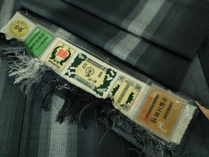 平和屋着物●極上　本場眞綿絢結城紬　間道　証紙付き　逸品　DZAB3497kh6