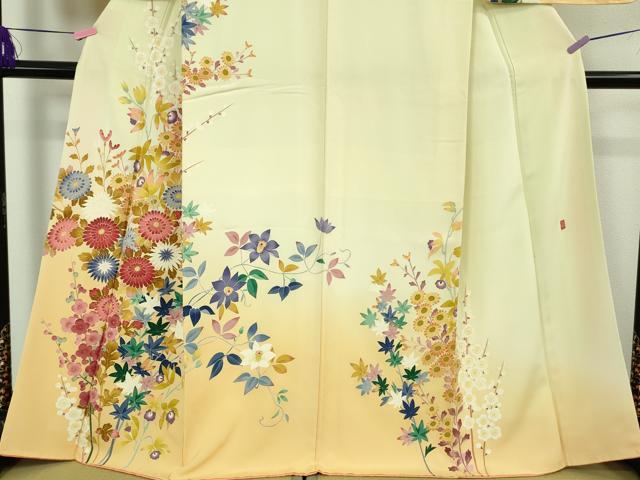 平和屋本店●極上 本加賀友禅作家 浅野冨治男 訪問着 草花文 女郎花色地 暈し染め 逸品 DZAB3501kh6