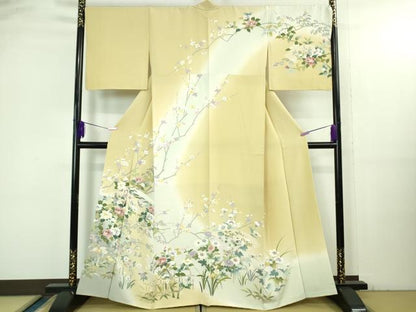 平和屋本店●極上 訪問着 風景花文 暈し染め 砥粉色地 逸品 DZAB3502kh6