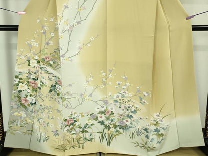平和屋本店●極上 訪問着 風景花文 暈し染め 砥粉色地 逸品 DZAB3502kh6