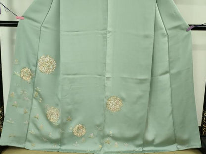 平和屋本店●極上 訪問着 刺繍 花唐草文 錆青磁色地 金彩 逸品 未使用 DZAB3503kh6