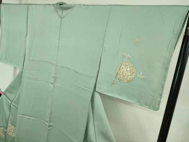 平和屋本店●極上 訪問着 刺繍 花唐草文 錆青磁色地 金彩 逸品 未使用 DZAB3503kh6