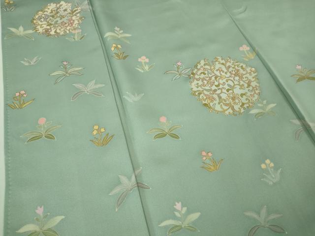 平和屋本店●極上 訪問着 刺繍 花唐草文 錆青磁色地 金彩 逸品 未使用 DZAB3503kh6