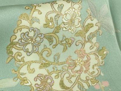 平和屋本店●極上 訪問着 刺繍 花唐草文 錆青磁色地 金彩 逸品 未使用 DZAB3503kh6
