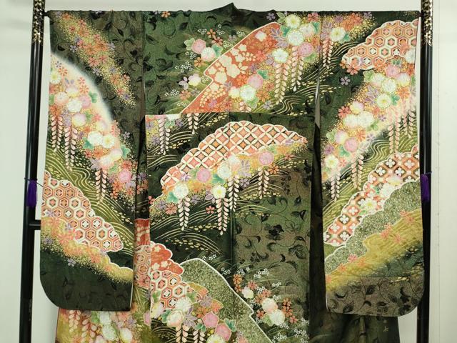 平和屋本店●極上　ブライダルファッションデザイナー・桂由美　振袖　辻が花　暈し染め　金彩　金通し地　逸品　DZAB3504kh6