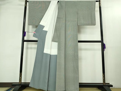平和屋着物●極上　伝統工芸士 砂川健一　江戸小紋　万筋　藍墨茶色×灰青色　逸品　DZAB3508kh6