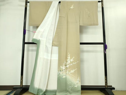 平和屋着物●極上　本加賀友禅作家　南克治　訪問着　草花文　枯色地　暈し染め　逸品　DZAB3512kh6