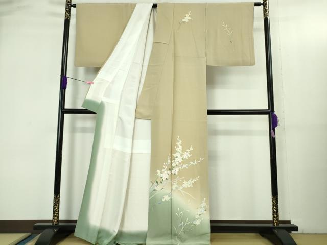 平和屋着物●極上　本加賀友禅作家　南克治　訪問着　草花文　枯色地　暈し染め　逸品　DZAB3512kh6