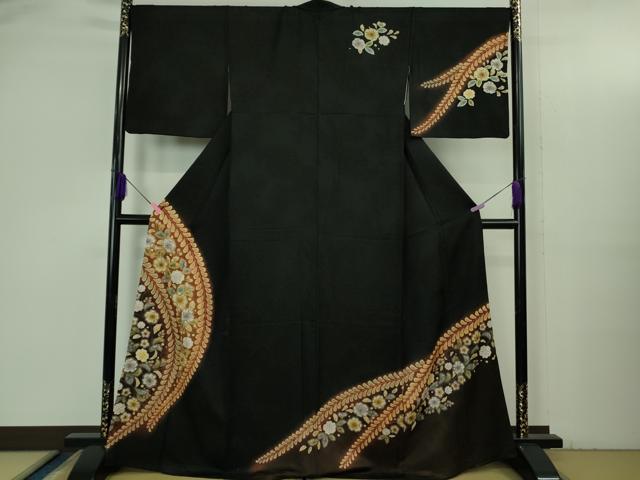 平和屋本店●極上 訪問着 辻が花 黒地 暈し染め 金通し地 逸品 DZAB3515kh6