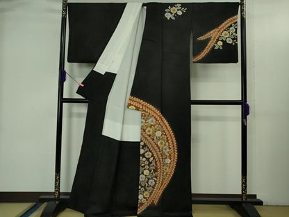 平和屋本店●極上 訪問着 辻が花 黒地 暈し染め 金通し地 逸品 DZAB3515kh6