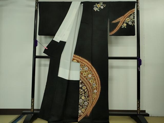 平和屋本店●極上 訪問着 辻が花 黒地 暈し染め 金通し地 逸品 DZAB3515kh6