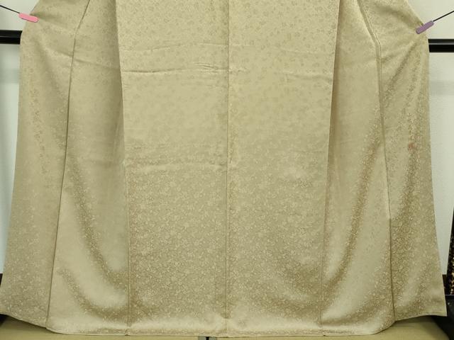平和屋着物●極上 色無地 山吹花木染 お召地 草花地紋 練色 鈴乃屋扱い 逸品 DZAB3517kh6