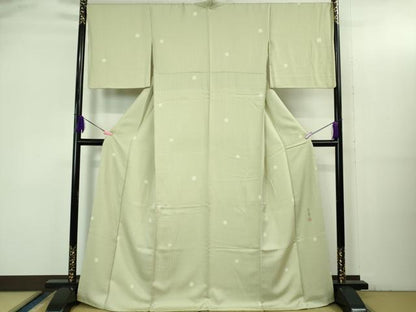 平和屋着物●極上 染師 久保伊智郎 小紋 ホタル菱 白緑色地 反端付き 逸品 DZAB3518kh6