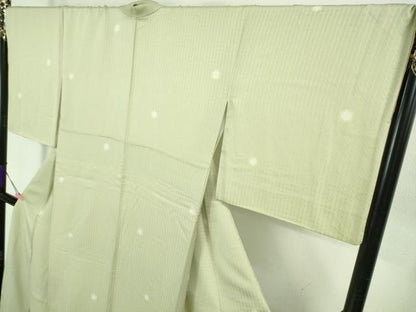 平和屋着物●極上 染師 久保伊智郎 小紋 ホタル菱 白緑色地 反端付き 逸品 DZAB3518kh6