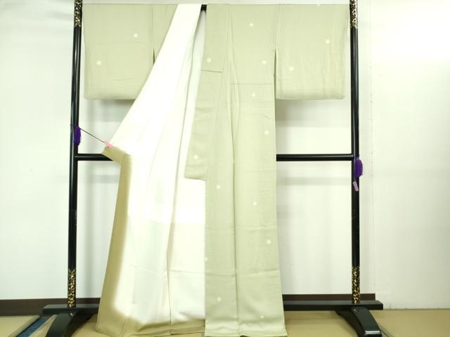 平和屋着物●極上 染師 久保伊智郎 小紋 ホタル菱 白緑色地 反端付き 逸品 DZAB3518kh6