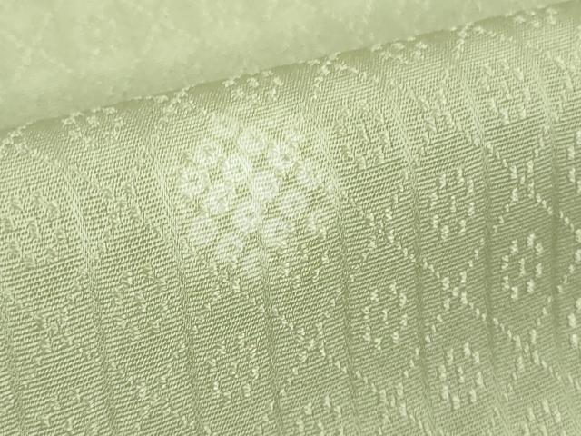 平和屋着物●極上 染師 久保伊智郎 小紋 ホタル菱 白緑色地 反端付き 逸品 DZAB3518kh6