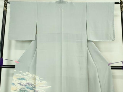 平和屋着物●極上 本加賀友禅作家 滝明博 訪問着 樹林山風景 淡藤色地 逸品 未使用 DZAB3519kh6
